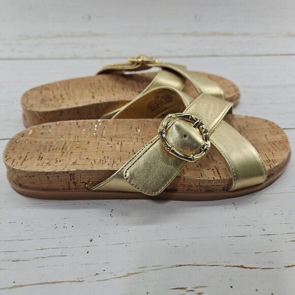 Lilly Pulitzer Bayshore‎ Womens Sandals Cork Gold Metallic Leather Size 6 - Picture 4 of 9